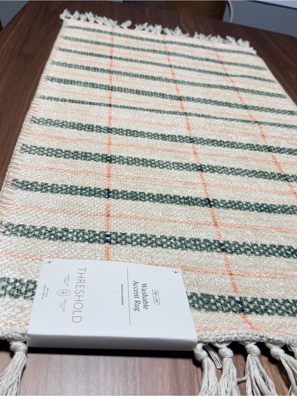 Target Threshold Accent Rug 20”X34” Cream Color with Green and Coral Plaid